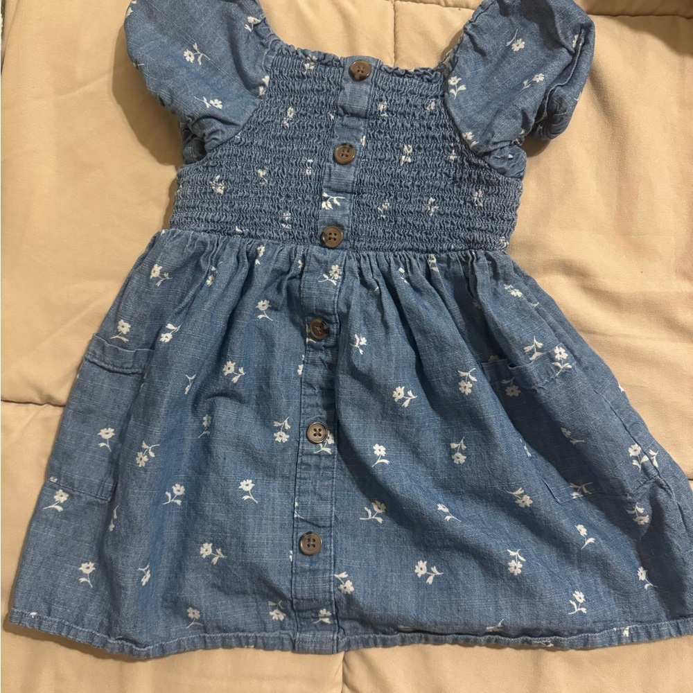 Cat and Jack 18 Month Toddler Denim Chambray Button Puff Sleeve Dress